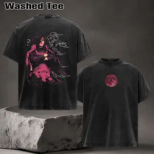 Madara Uchiha x Naruto Anime Double Printed Vintage Washed Tee Unisex Oversize Anime Manga Washed Heavyweight Cotton T-shirt Naruto Merch Madara Fan Menswear