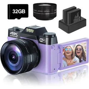 Digital Camera for Photography,4K 56MP Vlogging Camera for YouTube,3" 180? Flip Screen,16X Digital Zoom and Autofocus,52mm Wide Angle & Macro Lens,32G  SD Card and 2 ()