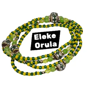 Eleke Orula Necklaces of Orula Beads Yellow and Green 2 Styles Spiritually Meaningful Connection Path 18.5 Inches Long Style 1 for Spiritual Clarity Balance and Inner Guidance
