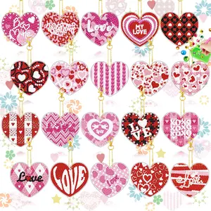20-piece set, 5D diamond art pendant, Valentine's Day DIY diamond painting keychain, includes tool kit and key chain, handmade art decorations, suitable for adult craft enthusiasts.