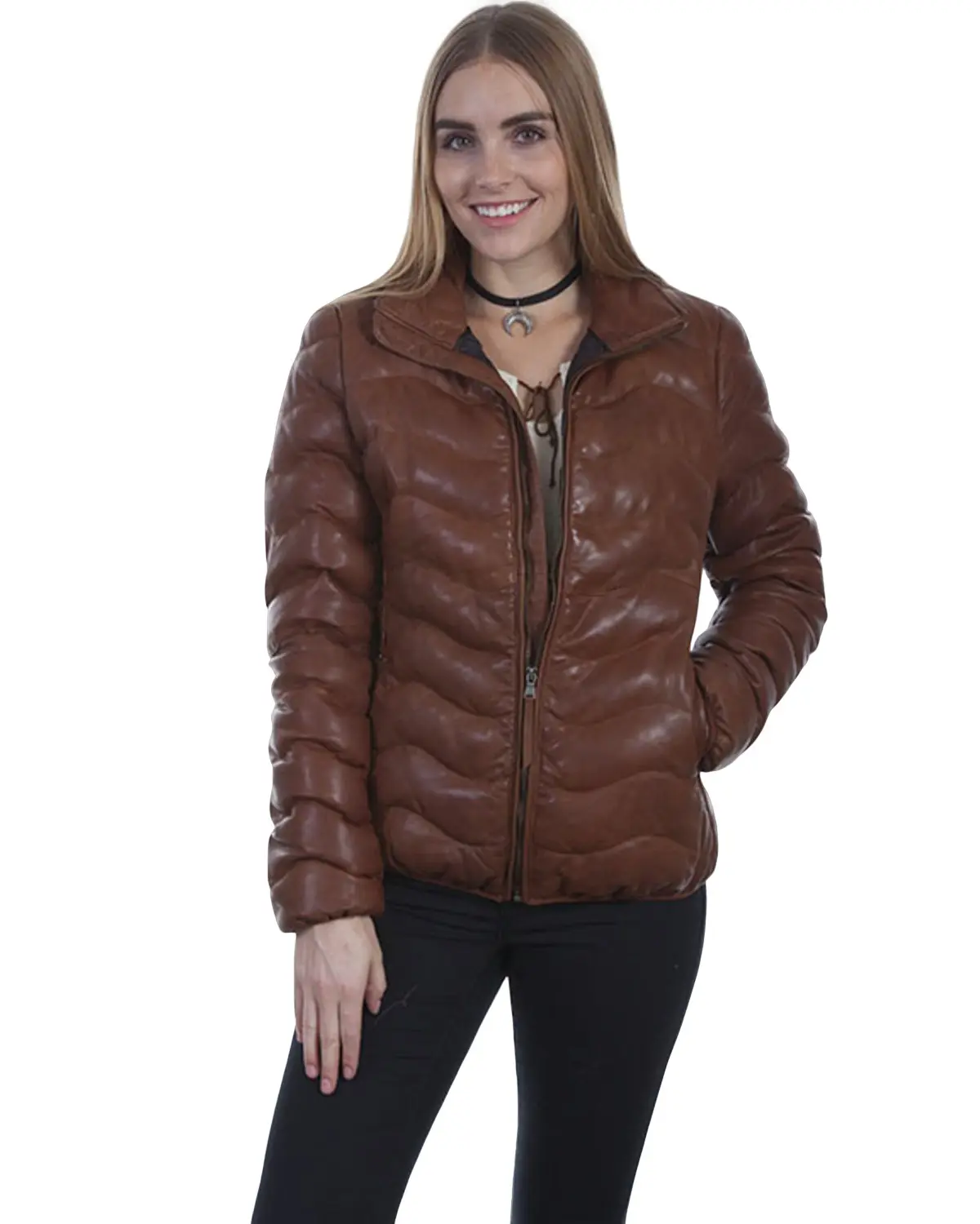 Scully Women's Leatherwear By Women'S Ribbed Jacket - L620-Cognac
