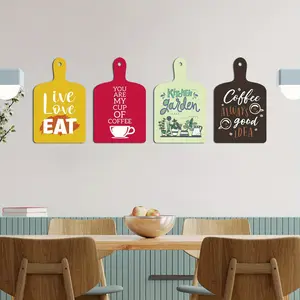 2D Flat style - 4 retro and rustic wooden wall decorations, suitable for 2D Spaces - ideal for kitchens and living rooms, decorated with inspiring quotes and wooden bedroom artworks, making it a perfect housewarming gift