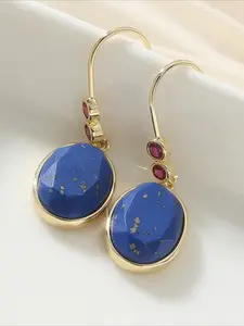 One Vintage Copper Material Inlaid with Synthetic Lapis Lazuli Earrings Pendant Earrings Delicate Earrings Golden Ancient Roman Art Perfect For Everyday Holidays And Occasions, Perfect Gift For Ladies And Girls