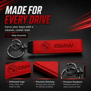 For BMW X3 X5 3 Series 5 Series X1 X7 4 Series i4 iX 7 Series X6 X4 2 Series, Premium Leather Car Keychain, Metal Key Ring Key Fob Holder with Swivel Clip, Anti-Lost Automotive Accessory, Stylish Driver Gift for Men Women, Red or Black