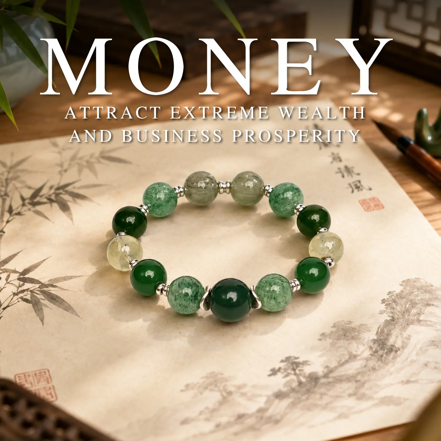 LUMAWU Wood Element Spiritual Jewelry, 12mm Natural Stone Bead Chain with Green Agate, Prehnite & Chalcedony, Meaningful Gifts for Meditation, Vitality, Unique Beads, Growth, Agate Mix, Daily Wear, Unisex, Calming Look, Gifting, Natural Stones, Renewal, S