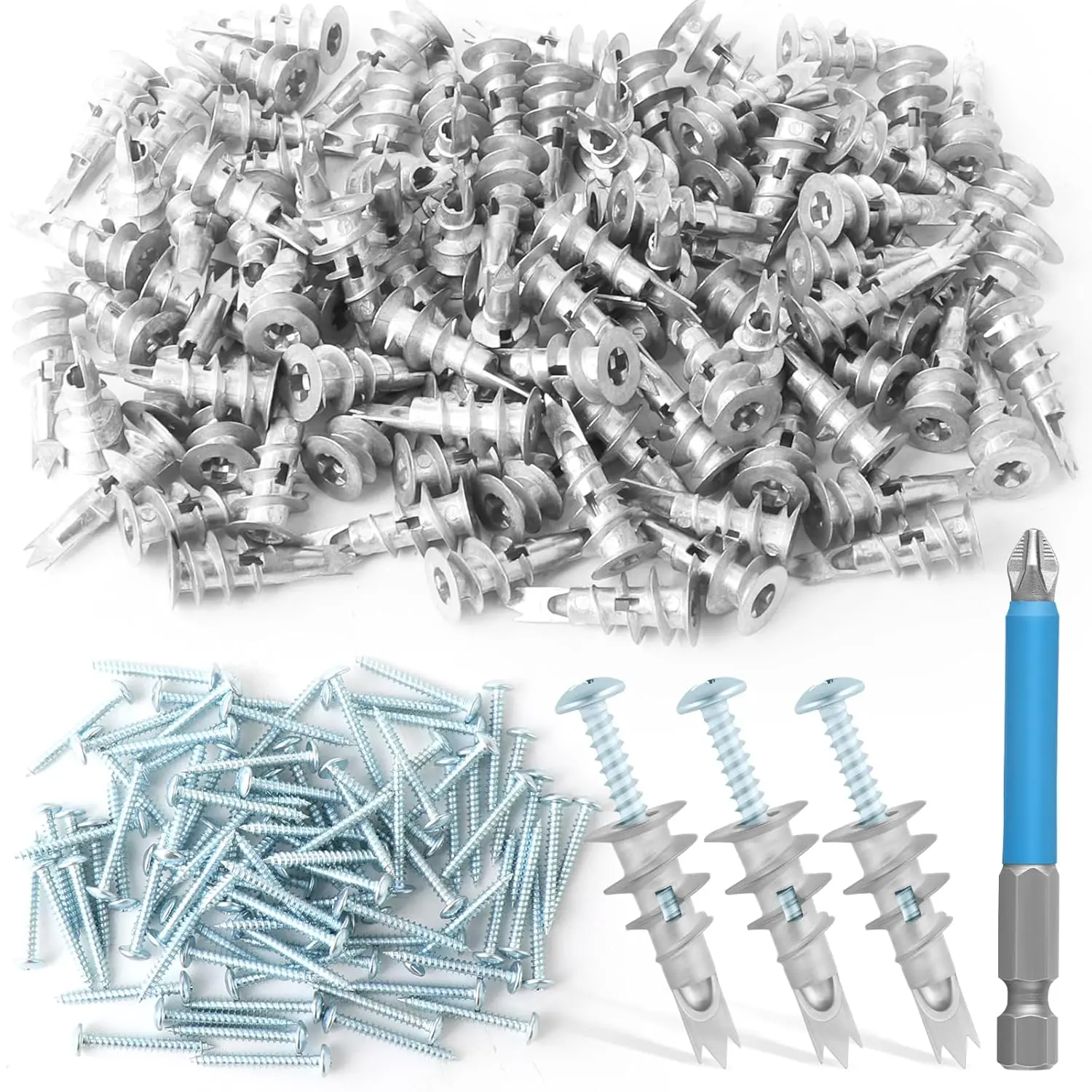 240 count Zinc Self-Drilling Drywall Anchors, Anchor and Screw Combination with Cross Groove Drill Bit, Heavy Duty Metal Wall Anchors with Self-Tapping Screws