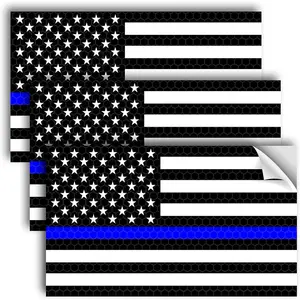 3 count Reflective Thin Blue Line Decal - 5x3 Inches -  Flag Thin Blue Line Sticker -  Stickers - Blue Lives Matter Sticker -  The Blue  Decal Law Enforcement Flag  Bumper Window