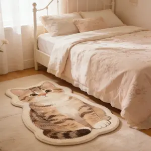1pc Cute Cat Special-shaped Bedroom Decoration Bedside Rug Cartoon Creative Cloakroom Plush Carpet Ins Style Healing Living Room Sofa Carpet Home Fluffy Soft Bathroom Non-slip Floor Mat