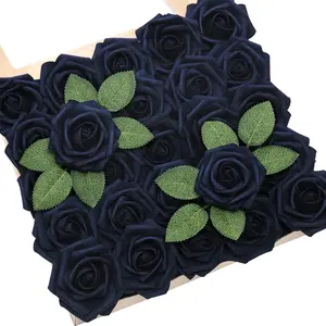 TINGE TIME Navy Blue Artificial Roses 25pcs Fake Flowers for DIY Wedding Bouquets, Centerpieces, Bridal Shower, Party Decorations,Baby Shower,Cake Decorations and Home Decorations Decorative Floral