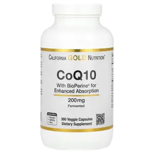 California Gold Nutrition CoQ10 with Bioperine® Black Pepper Extract, 200 mg, 360 Veggie Capsules