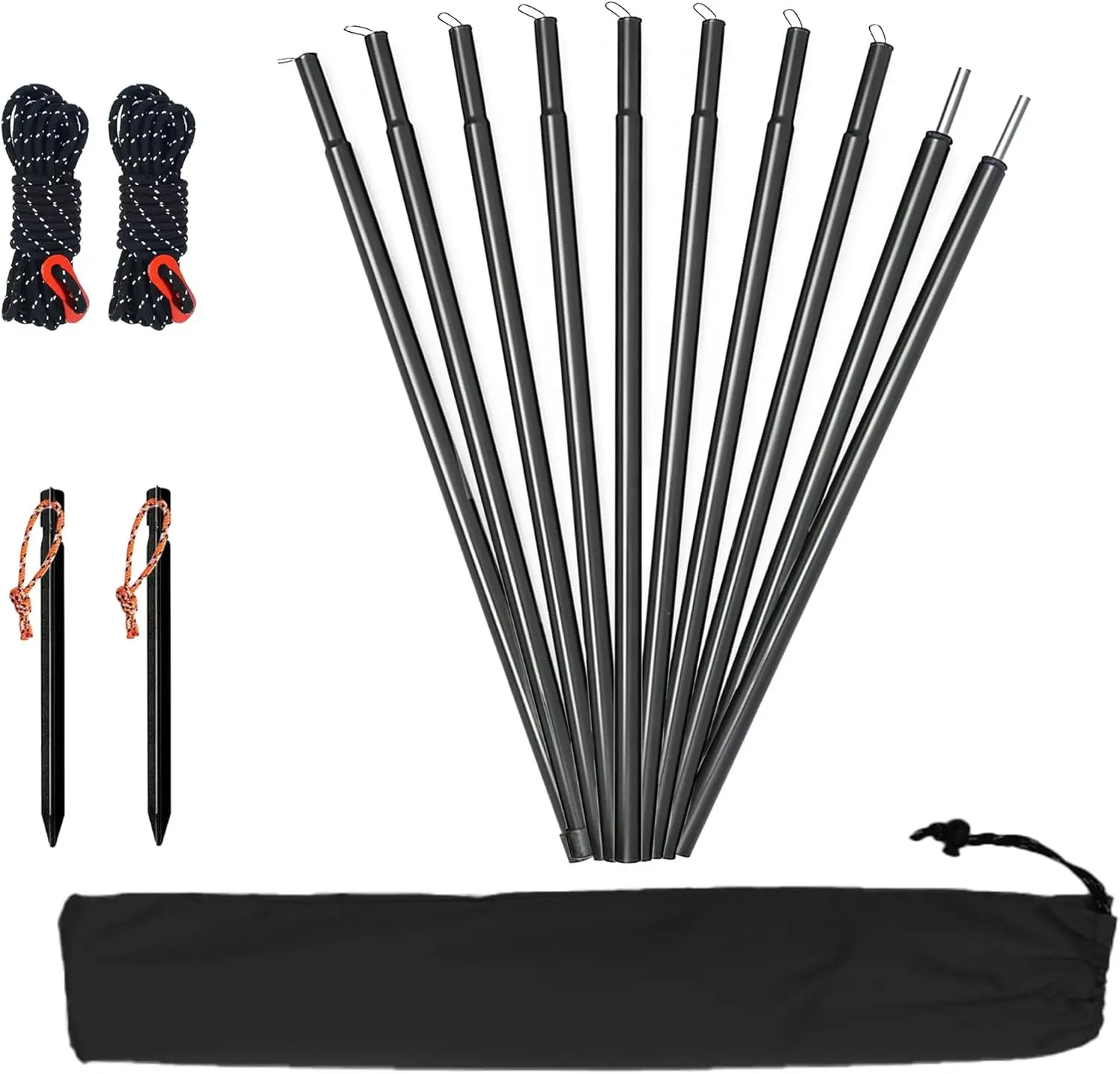 Adjustable 75in Heavy Duty Tarp Poles, Thicker 0.63in Diameter Portable Canopy Tent Poles for Camping Tarps, Awnings, Shelters, Hiking, Backpacking Camping Accessories