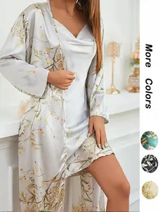 @Shopwithjulie Collection 2 Piece Set Women's Floral Print Pyjama Set, Girl Nightwear, Cowl Neck Cami Nightdress & Belted Pj Robe, Fall Outfits, Casual Women Sleepwear Loungewear Set, Lounge Set , Pajama Sets Women, Plz Order A Size Up