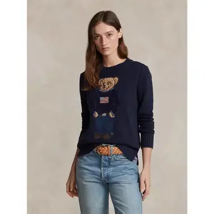 2026 Autumn/Winter New Arrival: Bear-themed Crew Neck Long-Sleeve Versatile Turtleneck Sweater