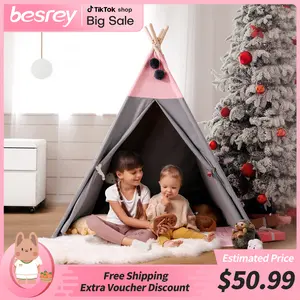 besrey Teepee Tent for Kids with Padded Mat & Light, Kids Tents Indoor Playhouse, Large Kids Tipi Tent, Christmas Play Tent for Toddler Boys Girls, Foldable Portable Toddler Reading Tent Fun kids outdoor play