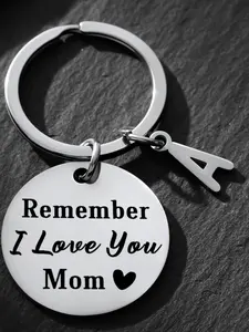 Remember I Love You Mom Keychain with Initial A, Stainless Steel Engraved Mom Gift, Personalized Mom Keyring for Mother's Day Birthday Christmas