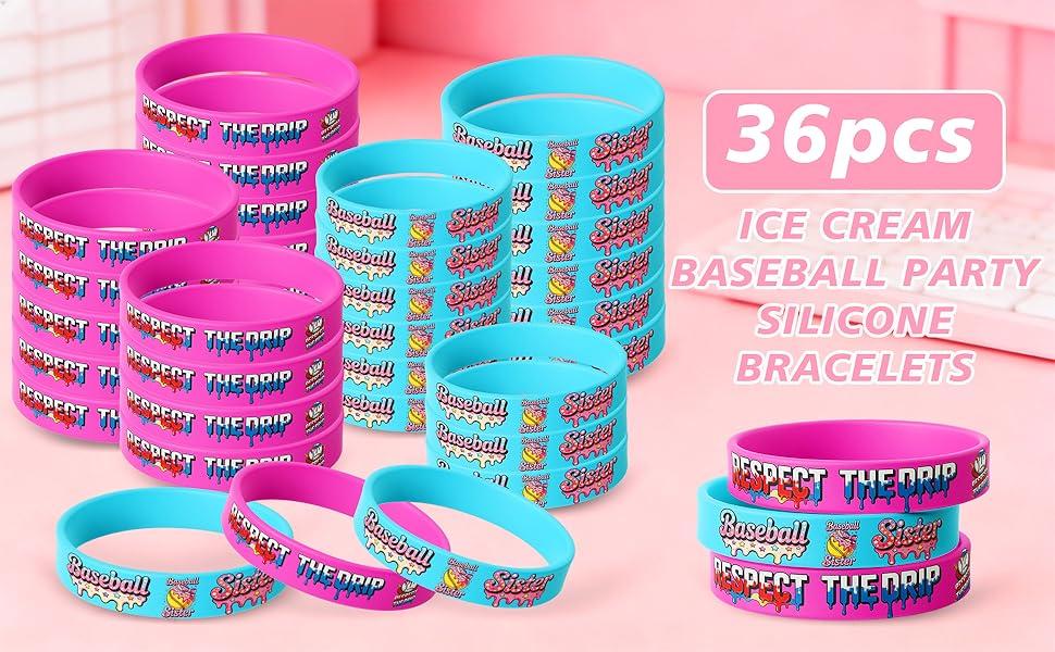 36 Pcs Baseball Softball Silicone Wristbands Set Sports Team Spirit Bracelets for Summer Party Game Day Favor Gift