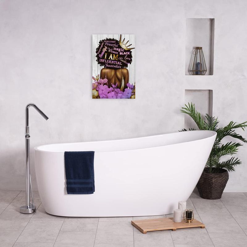 Black Queen Wall Art Poster African American Canvas Wall Art Black Women Purple Flowers Inspirational Quotes Poster Abstract Contemporary Canvas Prints Painting for Living Room Bathroom Bedroom Home Decorations Frame