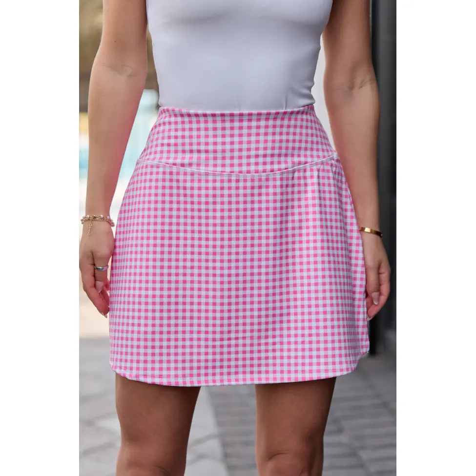 Active State Rose Gingham Pink Active Skirt FINAL SALE