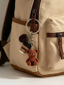 1pc Cute Teddy Bear Coffee Charm Keychain, Featuring a Metal Ring Closure, Perfect for Birthdays, Gifts for Coffee Lovers, Bag and Notebook Decorations, Accessory for Women, Funny Design, Purse Accessories, Purse Charms