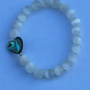 Selenite bracelet with abalone shell heart