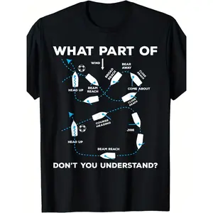 Menswear 100% Cotton Casual Graphic Tees - Round Neck Shortsleeve Relaxed Fit Nautical Chart T-Shirt with Knot Tutorials (Bowline, Reef, Cleat Hitch) & Navigation Terms for Sailors, Plus Size Ideal Gift