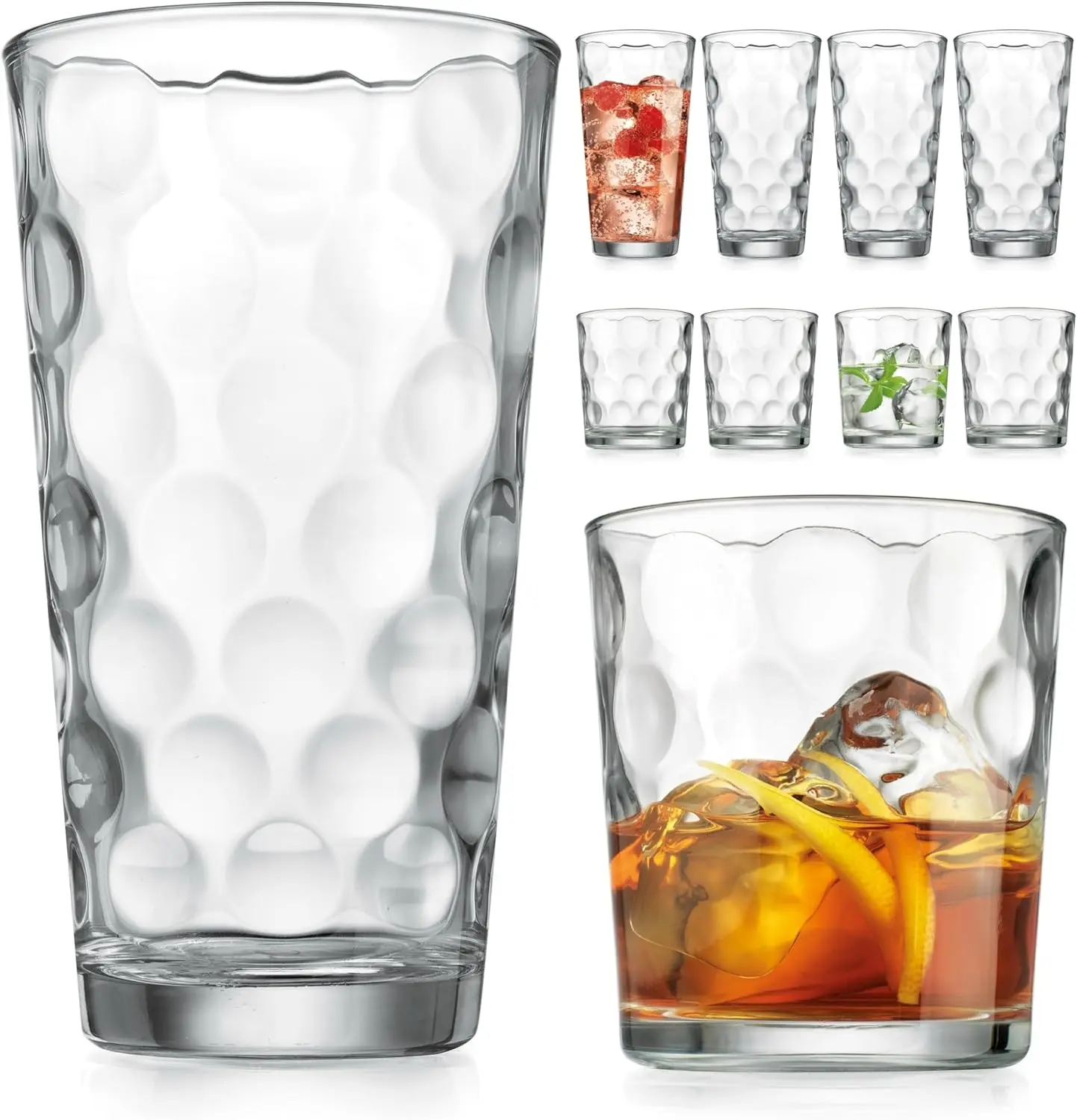 Home Essentials & Beyond Glassware Drinking Glasses Set Of 8 4 Highball (17 oz.) Kitchen Glasses | 4 (13 oz.) Rocks Glass Cups for Water, Juice and Cocktails