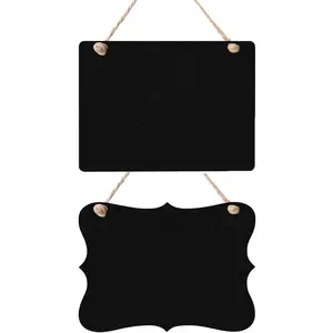 2Pcs Wooden Double-Sided Chalkboard Sign, 9x6.7 Inches with Hanging String, Versatile Erasable Message Board for Home, Party, Wedding Decor & More (Rectangle & Wave 2)