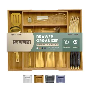 Sben Expandable Drawer Organizer for Utensils Holder, Adjustable Cutlery Tray, Wood Drawer Dividers Organizer for Silverware, Flatware, Knives for Kitchen