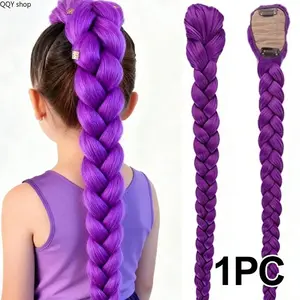 26 Inch Long Box Braided Wig, Heat Resistant Yaki Straight Puff Ponytail Hairpiece, Stylish K-Pop Girl Cosplay Wigs, Comfortable Breathable Fashion Hair Accessory Ideal for Kids Role Play, Party Dress Up and Daily Trendy Styling