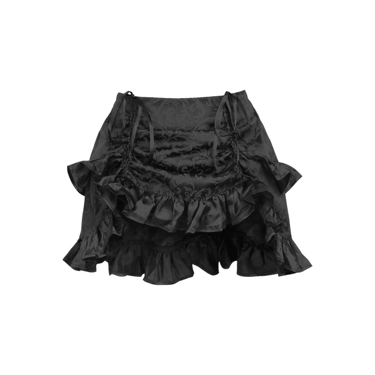 Black Brocade Ruched Bustle Skirt