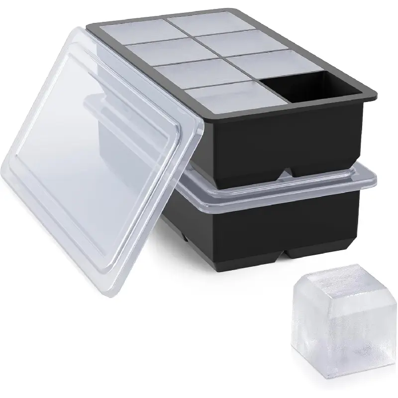 Large Ice Cube Tray for Whiskey,2 Pack Stackable Big Ice Cube Molds Make 16 Big Whiskey Ice Cubes,Easy Release Square Ice Cube Maker for Cocktails,Whiskey,Soups and Frozen Treats