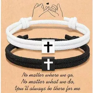 Set Bracelet for Couples Adjustable Christian Cross Bracelets, Unisex Braided Rope Handmade Jewelry, Fashion Gift for Men Women Teens Girls