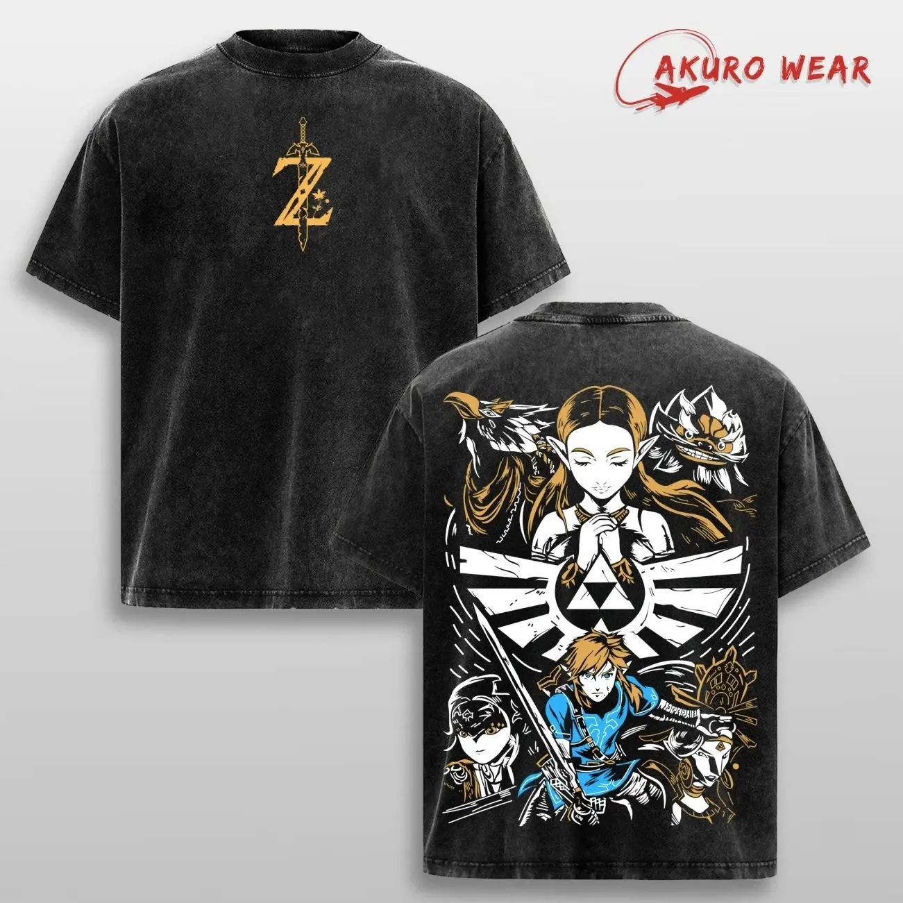 Zelda Tears of the Kingdom Washed T Shirt | Link Princess Zelda Midna Epona Triforce Graphic Tee | Hero of Hyrule Courage Wisdom Power Fantasy Game Streetwear Gift B1K