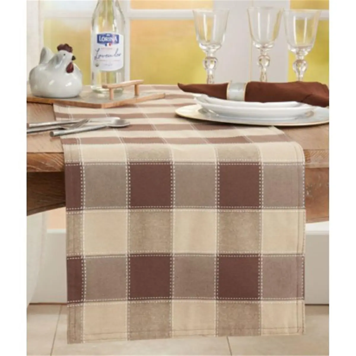 Saro Lifestyle 8571.MC1672B Casual Stitched Plaid Table Runner - 16x72in Double Stitching Fabric, Natural Look, for Home Kitchen, Multi Color, Tabletops