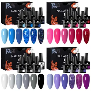 MSRUIOO 6pcs Multi-color Series Gel Nail Polish Set, Base Top Coat, Popular Classic Gel Polish Kit Semi Permanent Soak Off LED UV Gel French Nail Art Design Manicure Varnish Salon Gifts for Women Girls