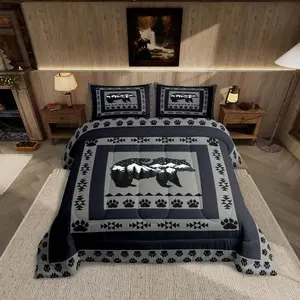 Western Rustic Bear Comforter Set ,Moon Bear Quilt Set ,Wild Animal Hunting Theme Bedding Set 2 Kids Boys Teens Room Decor,Rustic Cabin Country Duvet Insert