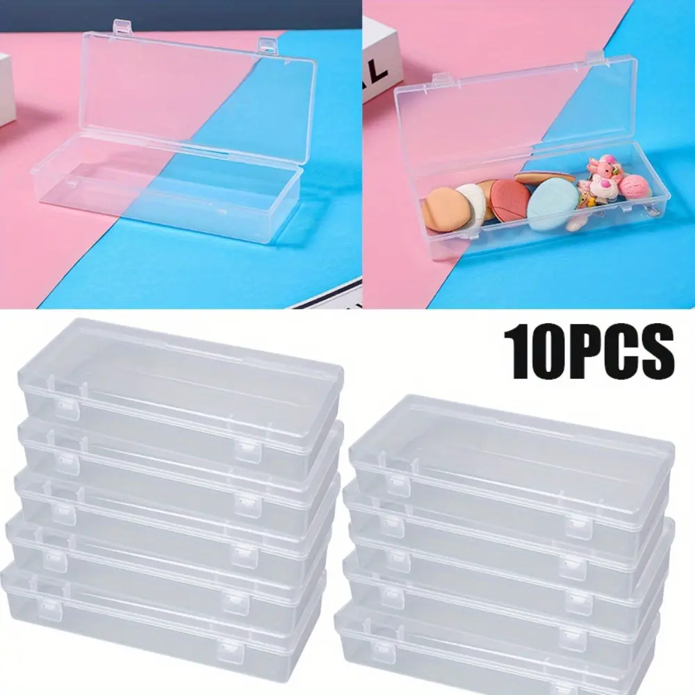 10 Pack Plastic Storage Boxes, Small Storage Containers with Hinged Lids, Rectangle Clear Boxes for Beads, Jewelry, Game Pieces, Pens and Crafts Items