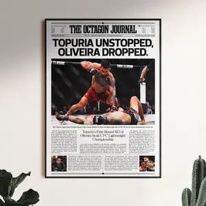 2025 UFC 317 Topuria vs. Oliveira Poster, UFC Fighter Wall Art, MMA Digital , Sports Newspaper Front Page Poster, Poster Gift - Unframed