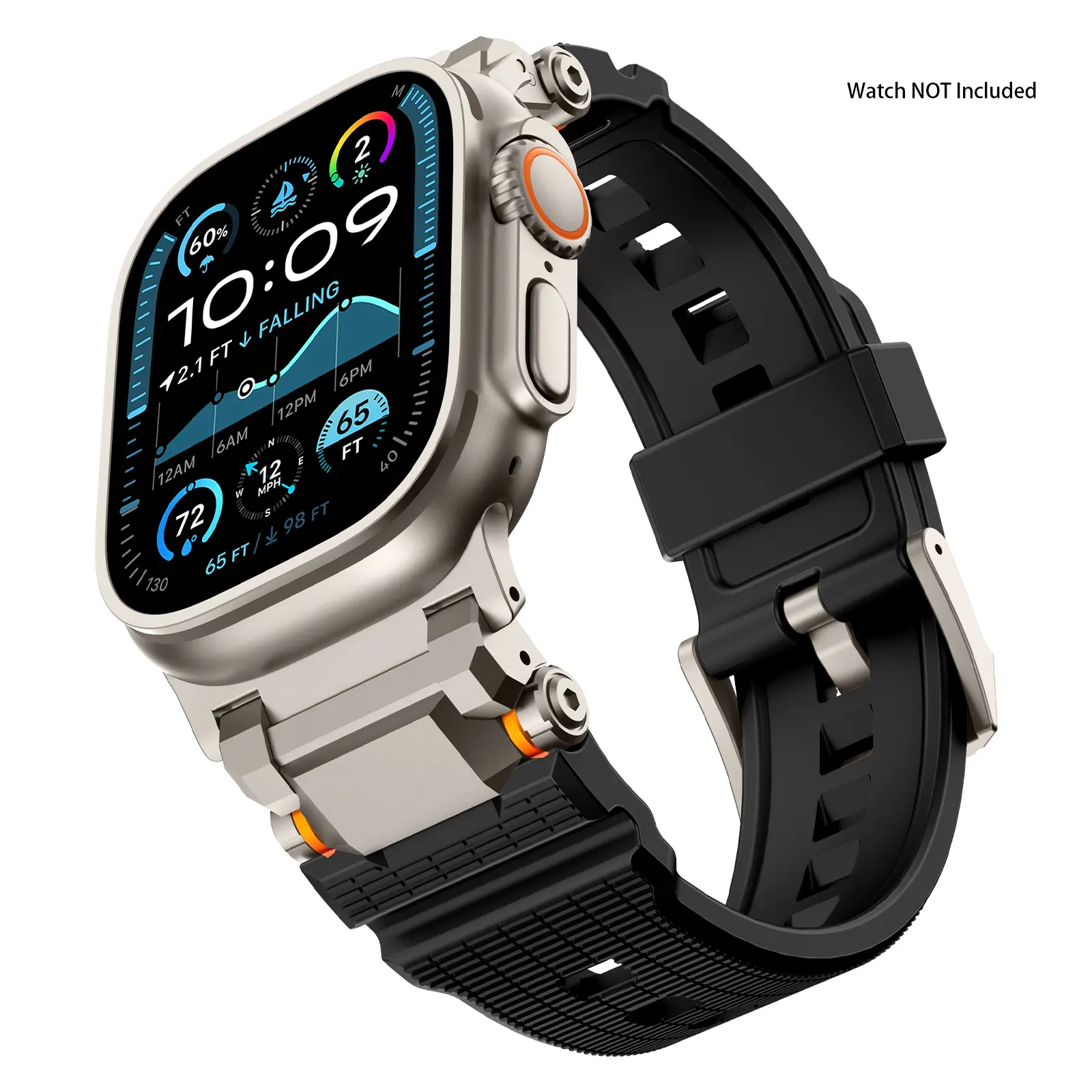 Compatible with Apple Watch Ultra 2/1 Band 49mm/46mm/45mm/44mm/42mm for Men, Metal Connector with Silicone Sport Band for iWatch Ultra Series 10/9/8/7/6/SE/5/4/3/2/1, Smart Watch Accessories
