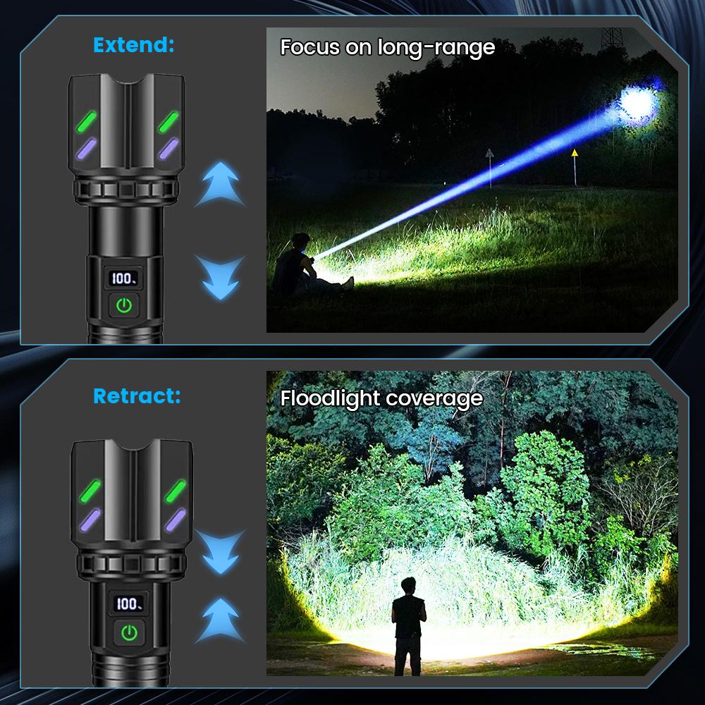 30W Handheld LED Flashlight - Ignition Zoom Lens, Type-C USB Rechargeable Spotlight, Digital Power Display, 5 Modes, Aluminum Alloy, Mobile Power Function, for Outdoor Emergency, Camping, Patrol, Handheld Led Flashlights, Rechargeable Spotlight Flashlight