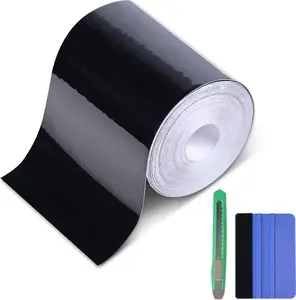 Gloss Black Vinyl Wrap Tape, 3 Inch x 30ft Self-Adhesive Universal Chrome Black Detailing Tape with Tool, Anti-Scratch Sticker for Door Sill Window Trim Edge Guard Protective
