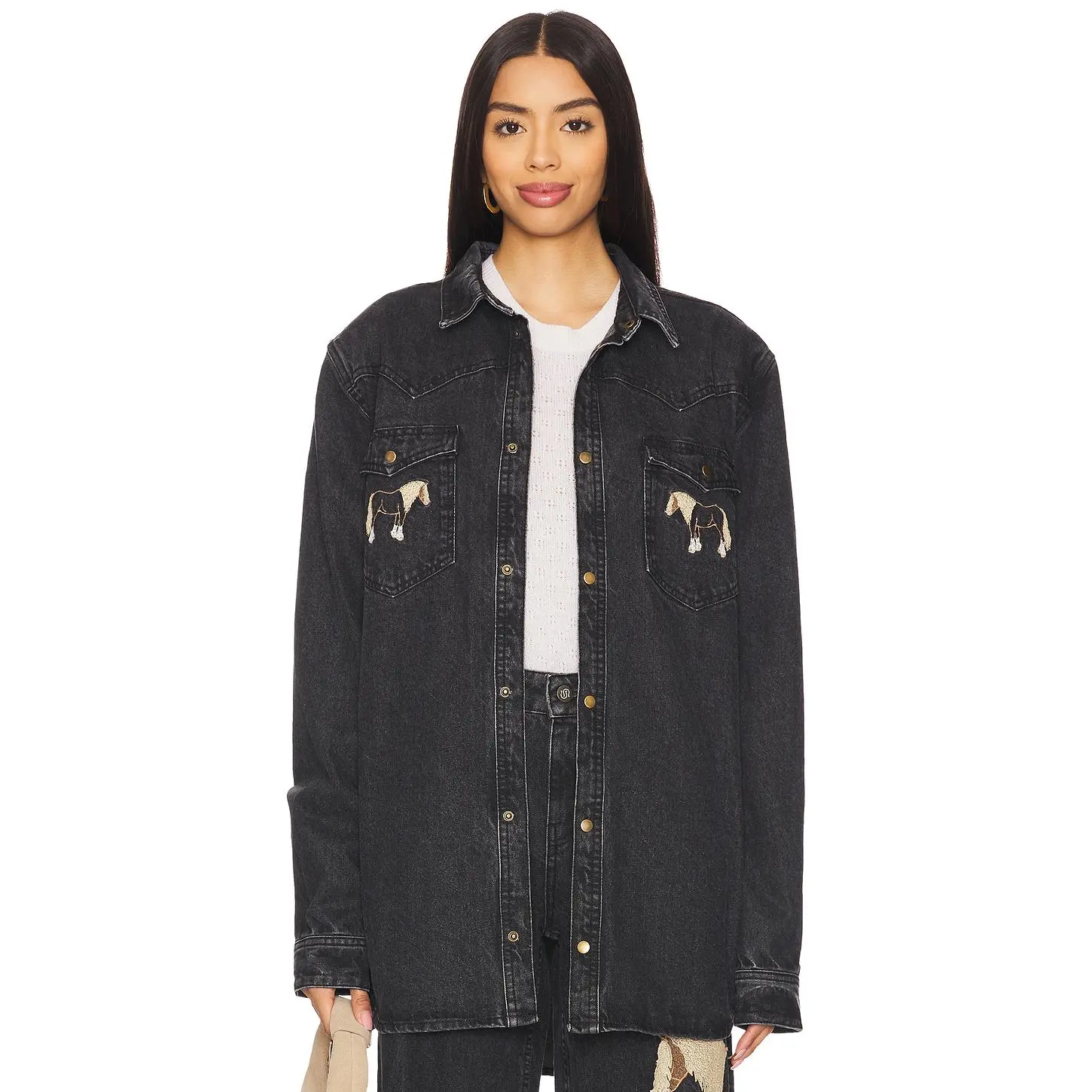 Understated Leather Horsey Shirt in Faded Black