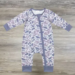 LR0819 Camo purple long sleeve zipper baby romper