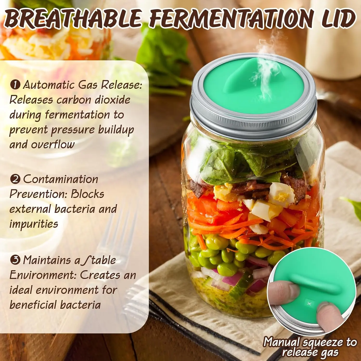 Airlock Fermentation Lids for Wide Mouth Mason Jars, 4 Pack Silicone ...