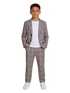 2-Piece Boys Plaid Pattern Formal Suit Set Outfit (Blazer + Pants) | Slim Fit Gentleman Style | Ideal for Weddings, Graduation, Church, Party & Casual Formal Occasions - 22333