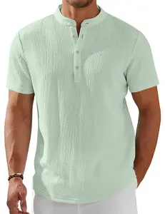 COOFANDY Men's Henley Shirt Short Sleeve Stand Collar Summer Casual Beach Hippie T-Shirts