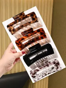 4pcs elegant retro extra large bright leopard rectangular grip clip, suitable for women's autumn and winter temperament wear, hot girl sweet cool style versatile fashion hair accessories, high ponytail hair bun, strong grip anti-slip hair clip, Hair Claws