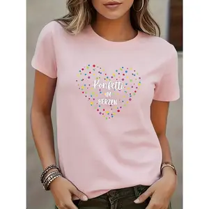 100% cotton, suitable for all seasons, Easter, new personalized heart pattern printed T-shirt, available in multiple colors, lightweight, breathable, comfortable
