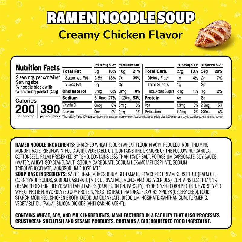 Maruchan Ramen Creamy Chicken, Instant Ramen Noodles, Ready to Eat Meals, 3 Oz, 24 Count