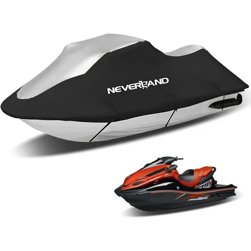 Heavy Duty Marine Grade Oxford Cloth PWC Cover - 2-3 Seaters, 120-135in Length Fit, UV Resistant, Breathable with Vents, Elastic Bands, 4 Independent Straps, 8 Buckles for Outdoor Storage & Transportation